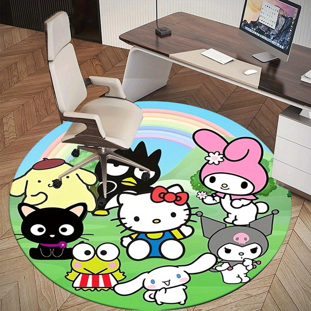 1pc Adorable Sanrio Family Printed Office Chair Carpet Round Rug Under The Table, Perfect for Living Room, Bedroom, Kitchen, Non-slip Floor Mat