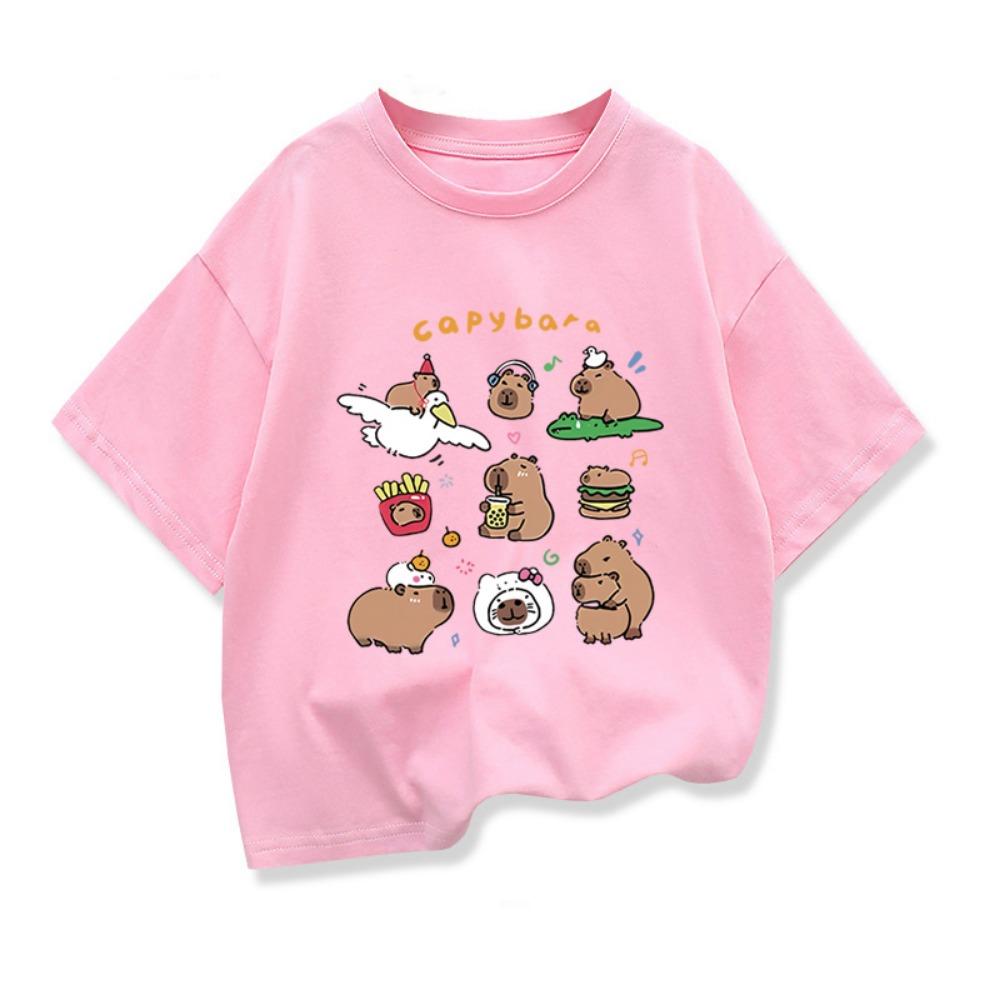 Kids Summer Clothes With Cute Capibara Printd Child Short Sleeved Tee Shirt Funny Clothes  New Kids  Loose T-shirt