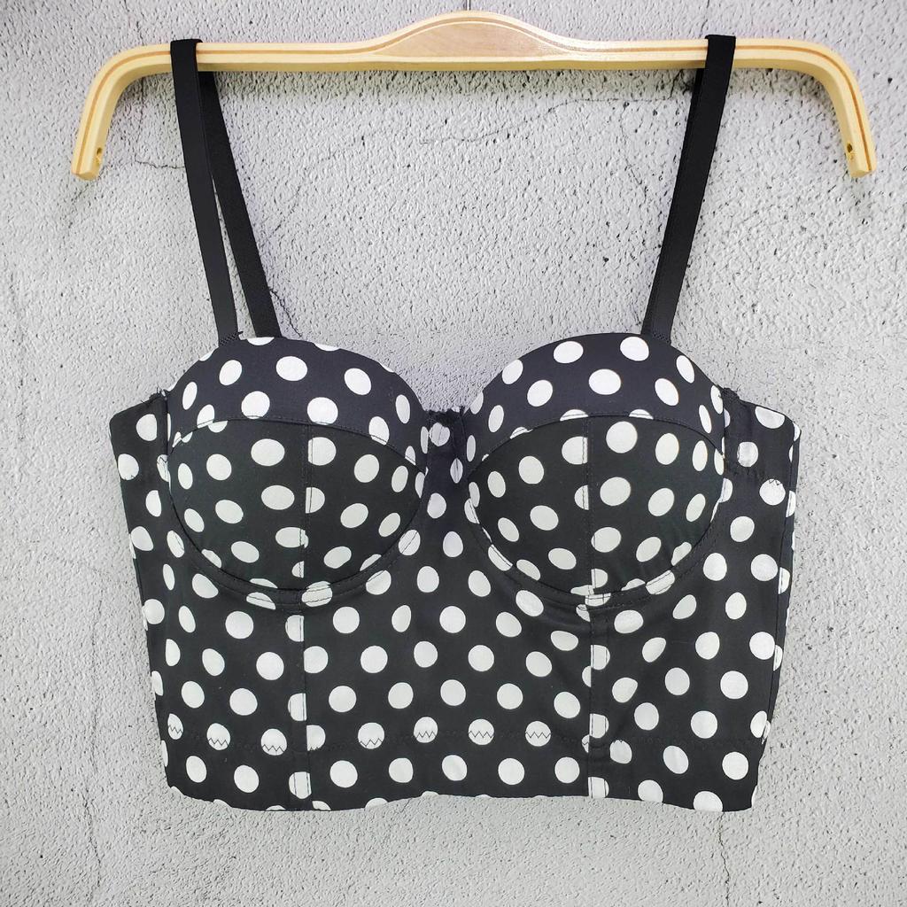 Classic Women Black White Dot Tube Top Corset Bustier Girl Sexy Push Up Vest Bralet Lady Bra Cropped Tops Club Party Lingerie