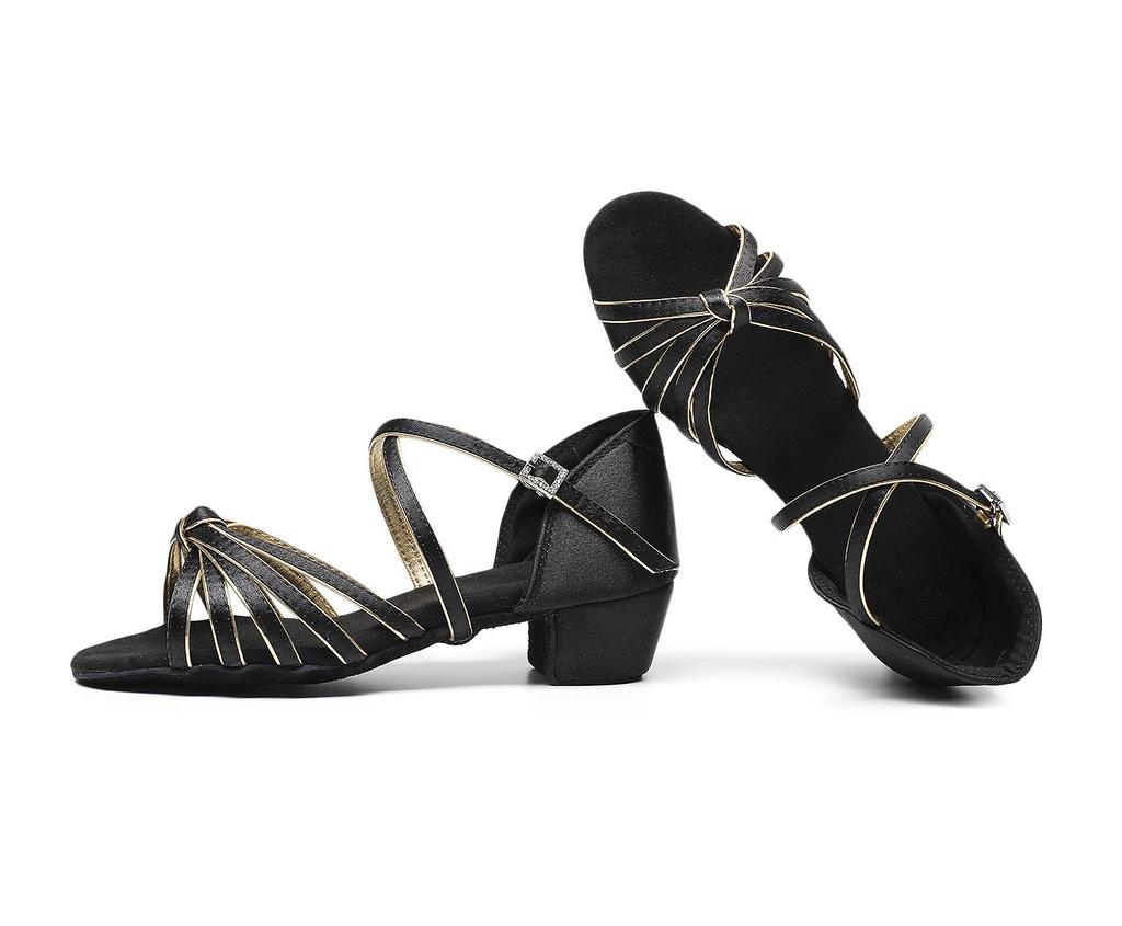 Children's Latin Dance Shoes: Women's Soft Sole, Mid-Heel for Professional Practice, Summer White Competition Grading.