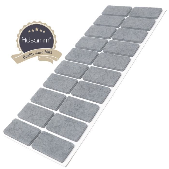 20 x patins en feutre | 20x40 mm | gris | rectangulaire | patins glisseurs auto-adhésifs de qualité optimale
