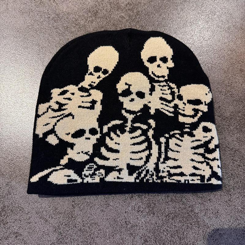 Halloween Skelett Strickmütze mit atmungsaktivem Acryl für Cosplay und Partykleidung