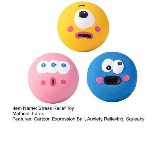 3Pcs Cartoon Expression Stress Ball Anxiety Relieving Squeaky Squeeze Ball Office