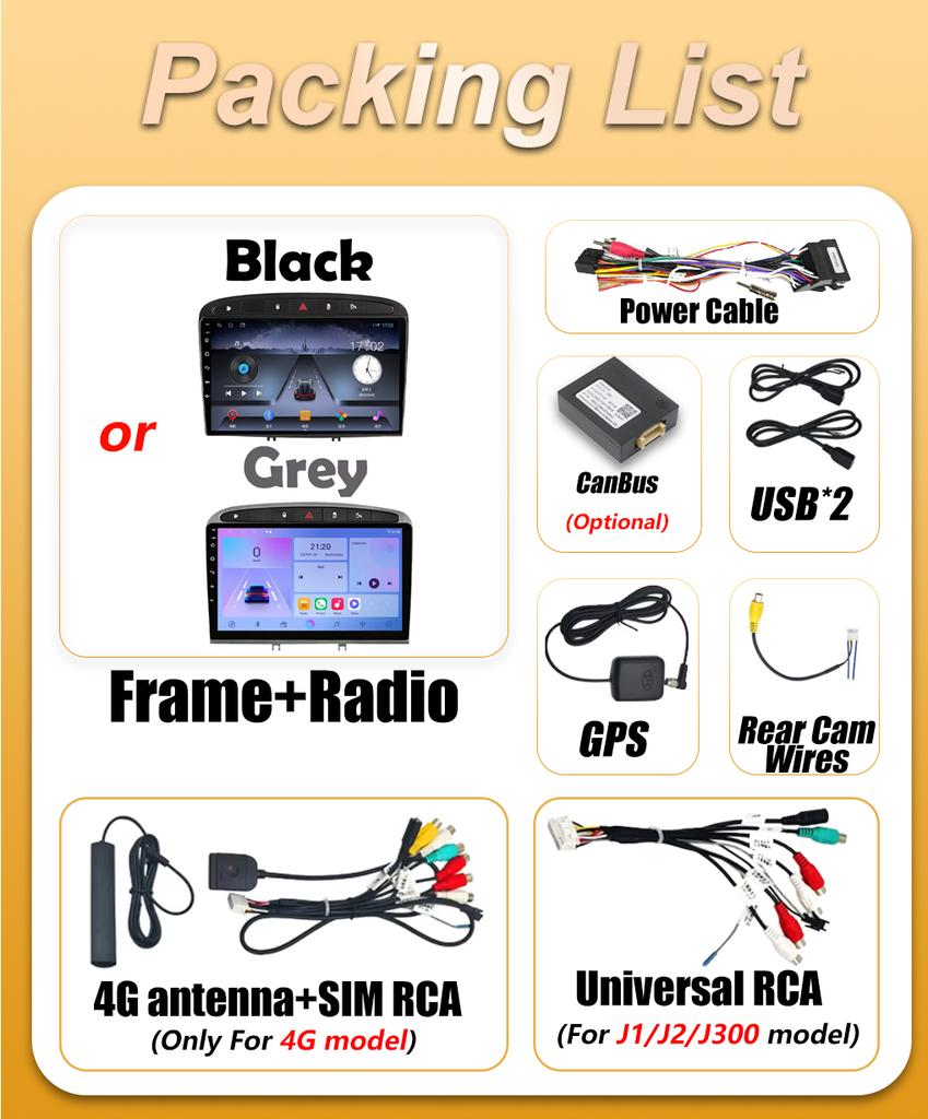 Android 16 Carplay For Peugeot 308 308SW 408 2007 2008 2009 2010 2011 - 2020 Multimedia Player Bluetooth DVD 2k Touch Screen 5G