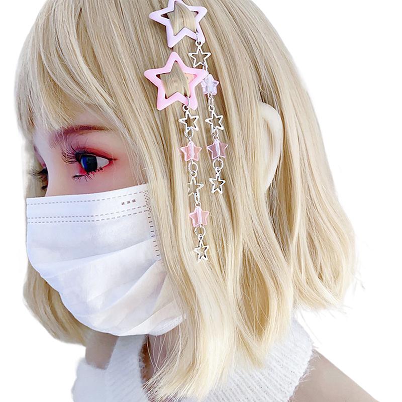 Sweet Cute Star Fringe Pendent Hair Clip Hairpin Colorful Pentagram Bb Clips Barrettes For Girls Dopamine Y2K Hair Accessories