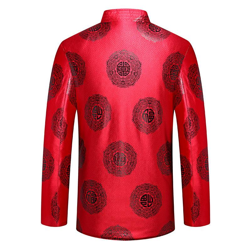 Winter Printed Longevity Cotton-padded Clothes Tang Clothing, Velvet Festive Middle-aged and Elderly Men's Cotton-padded Jackets