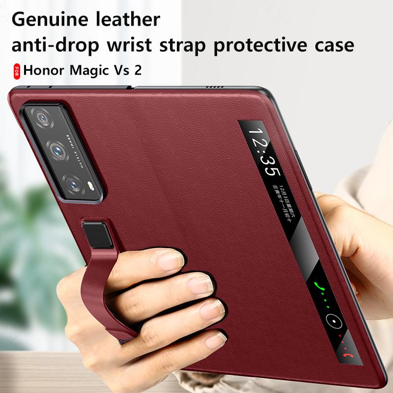 LANGSIDI Flip Phone Case for Honor Magic V2 VS2 V3 VS3 VS with fundas Wriststrap bracket Stand Leather Cover