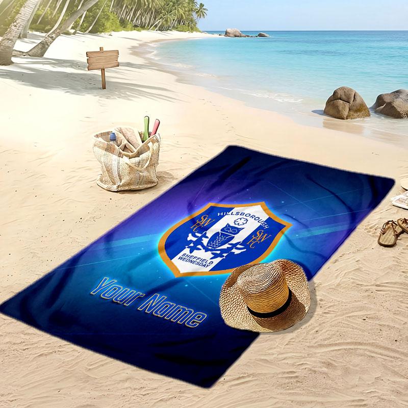 Sheffield Wednesday FC Personalized Printed Beach Towel Soccer Logo Support Custom Name Text Absorbent Towel For Sport Travel Special Gift