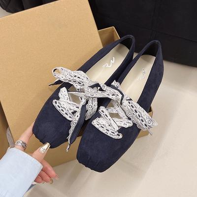 Fashion Fashion Flat Shoes Spring New Square Head Shallow Mouth Before Lacing Suede Soft Sole Anti-slip Wear-resistant Single Shoes