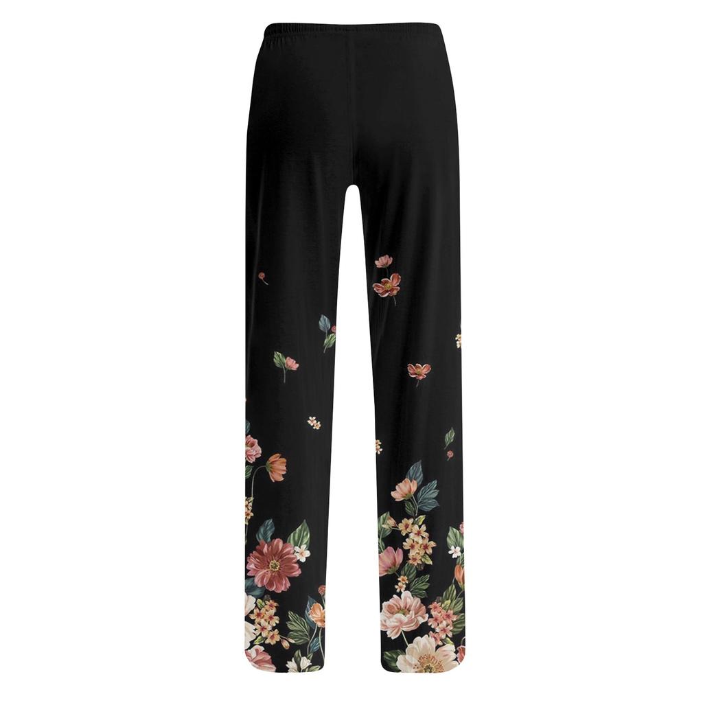 Damen Pyjamahose Nachtwäsche Lässige Hose mit Kordelzug und elastischer Taille Bequeme gerade lockere Yogahose