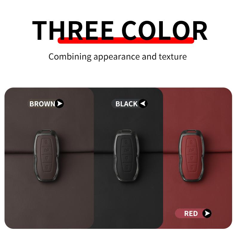 Car Zinc Alloy Leather Key Cover Case Protector For Ford Equator Jmc Plus 5 6 7 Sport Ecoboost Smart Remote Keychain Accessories