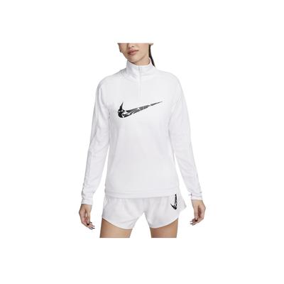 Swoosh Logo Half-Zip Casual Moisture-Wicking Long Sleeve T-Shirt Women Tops White FN2637-100