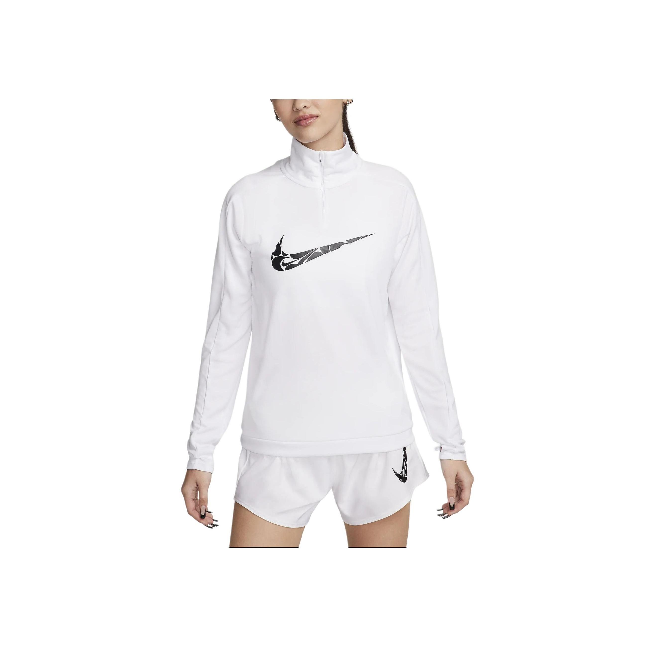 

Nike Swoosh Logo Half-Zip Casual Moisture-Wicking Long Sleeve T-Shirt Women Tops White FN2637-100 L