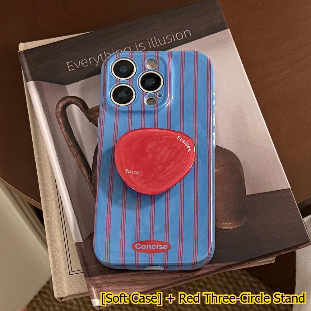 Red and Blue Striped IPhone 16/17 Phone Case/15 Pro Max Film Retro Personalized Stand
