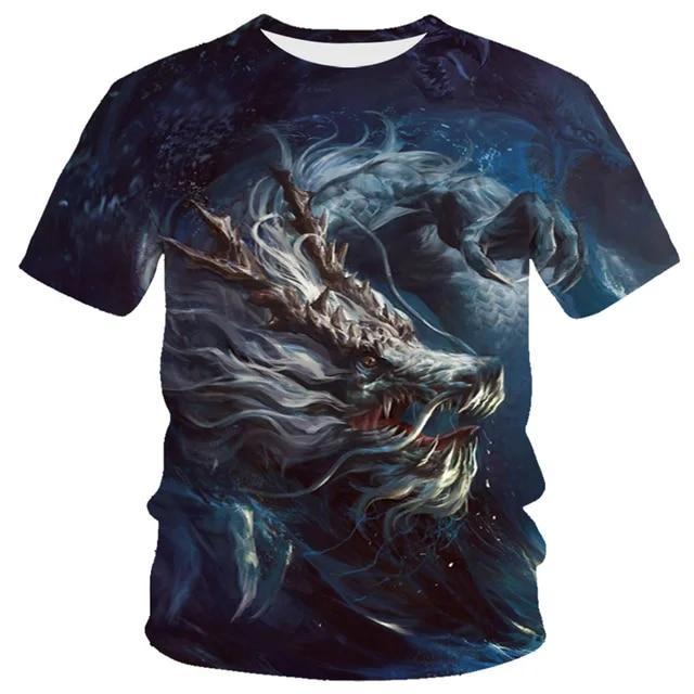 3D Dragon Print T-shirt Herr Mode Streetwear T-shirt Harajuku Cool Animal Shirt Anime kortärmade toppar T-shirts