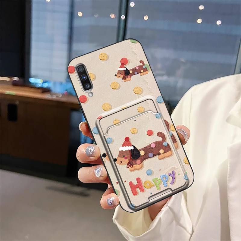 Cover Cute Phone Case For Samsung Galaxy A70 Silicone Cartoon Card slot Card sleeve Graffiti Dirt-resistant Durable TPU
