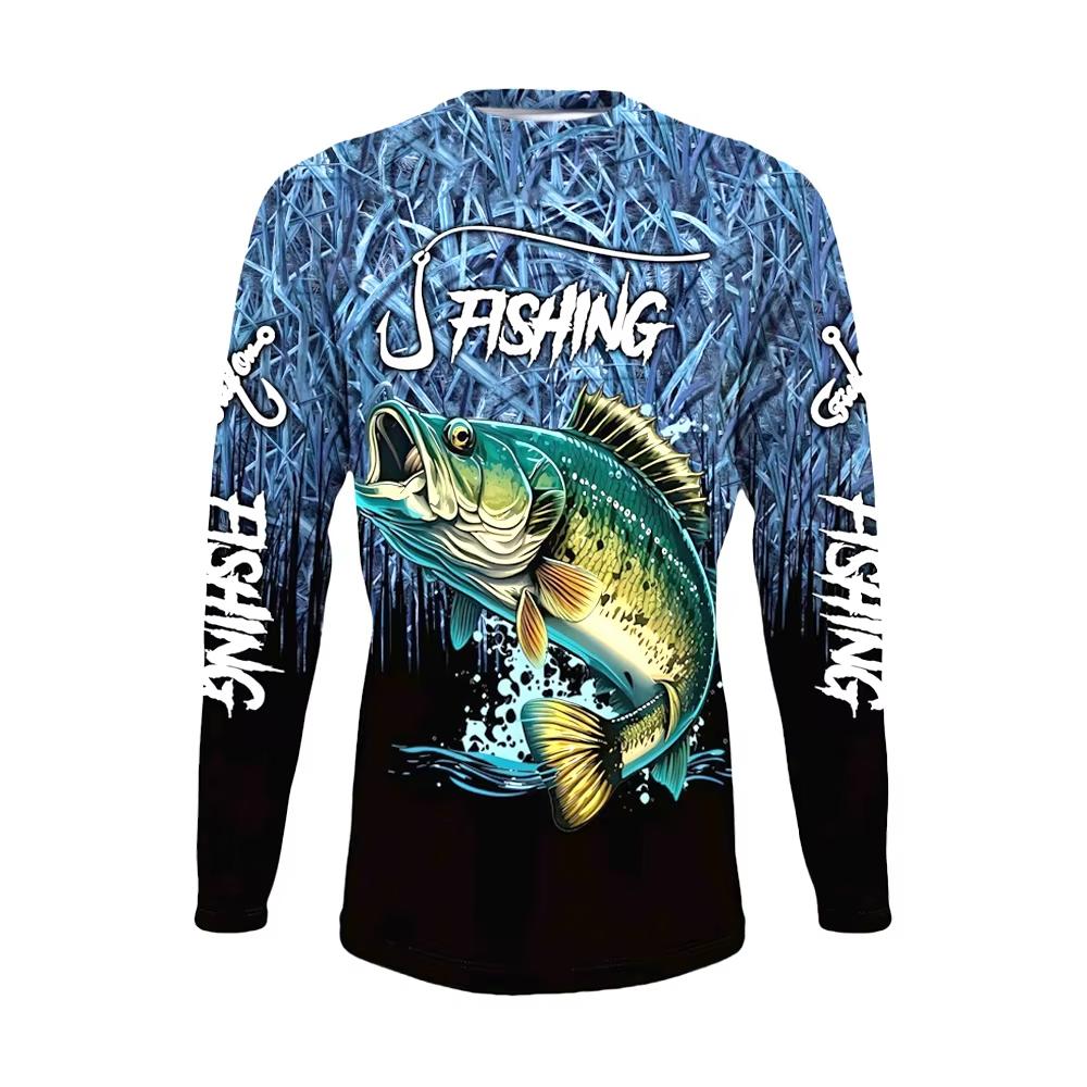 Spring and Autumn Round Neck 3D Fishing Printed T-shirts Fashionable Casual Long Sleeved Men's T-shirts
