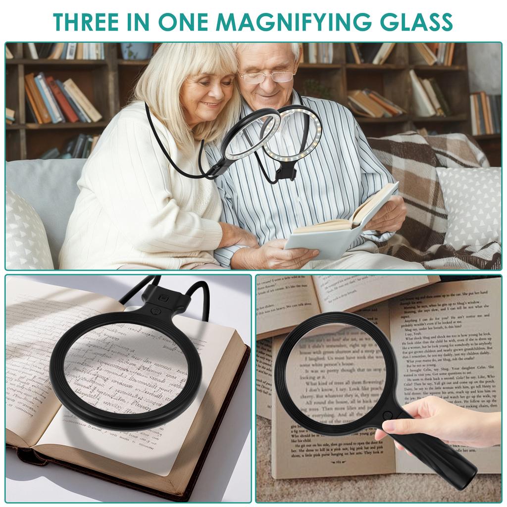 Neck Wear Magnifying Glass LED Handheld Magnifying Glass 3 In 1 Flexible Lighted Magnifying Glass for Reading Sewing Crafting