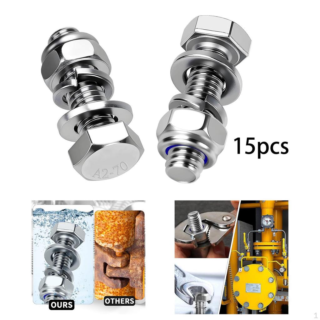15Pcs M8 X 20mm Hexagonal Screws Mounting Bolts and Nuts Professional with Flat Washers Self Locking