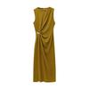 TAOP&ZA Spring/Summer Women's Ruched Round Neck Sleeveless Midi Dress