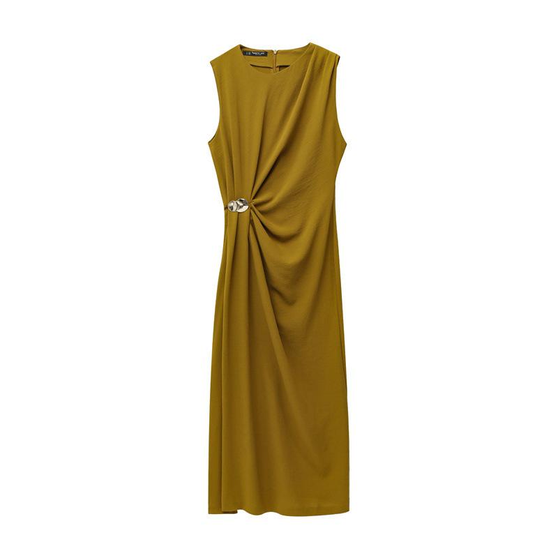 

TAOP&ZA Spring/Summer Women s Ruched Round Neck Sleeveless Midi Dress Small