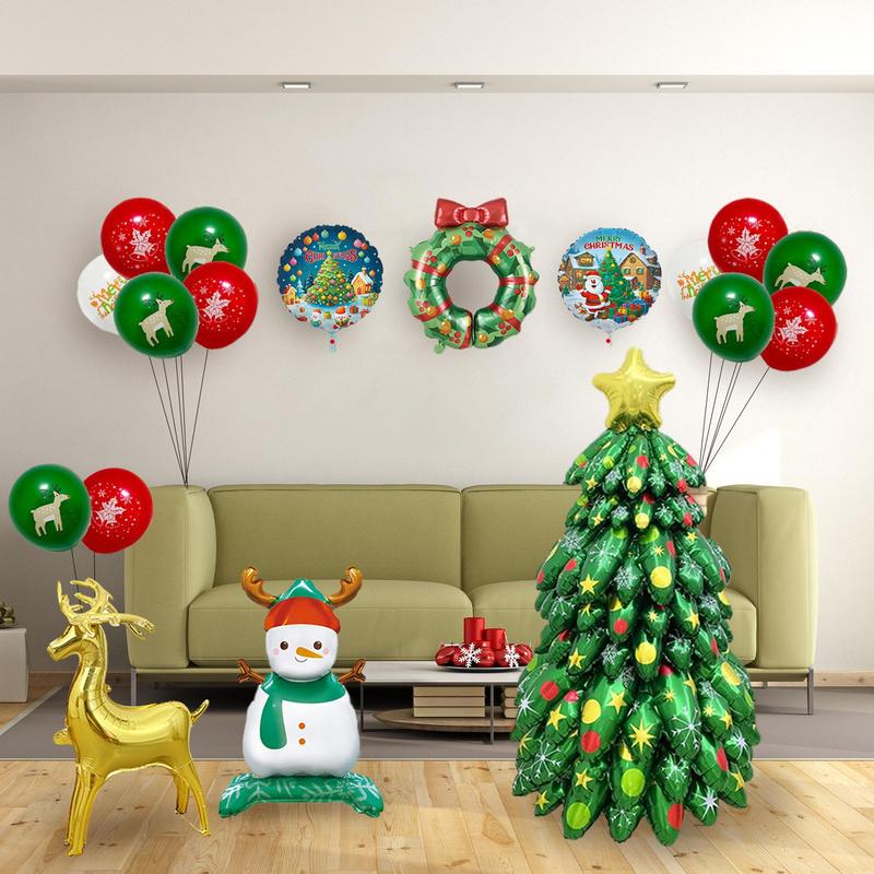 Christmas Tree Balloons Decorations Self-Standing Inflatable Balloon Kit Rich Elements Atmosphere Decoration for Garden Indoor