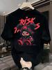Men's summer 100% cotton T-shirt, fashionable mask, bear print, loose and breathable, street fashion short-sleeved