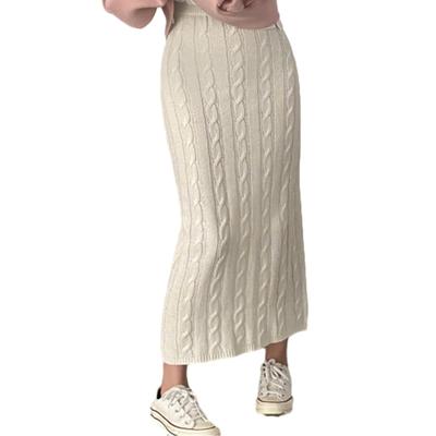 Knit Midi Fluffy Long Cable Elastic High Loose Slimming Casual Solid Winter [CCGGOWMM] Women's Skirt, Length, Skirt, Knit, Waist, Fit, A-Line Skirt,