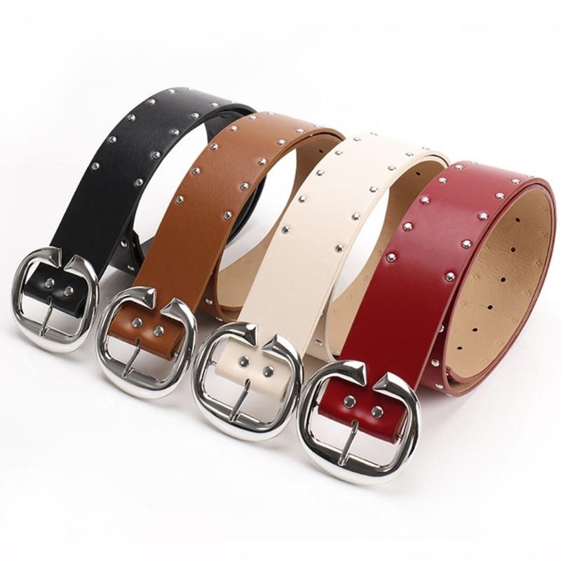 Double Row Rivets Studded Waist Belt PU Leather Waistband Punk Waiststrap Corset Belt for Women Girl Daily Outfit