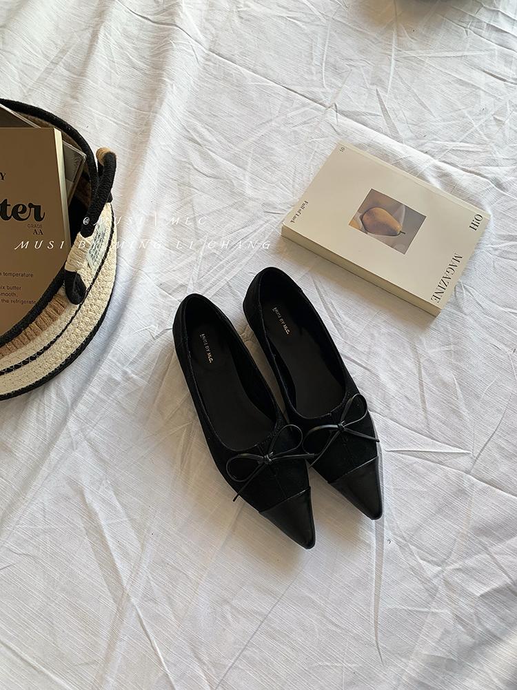 Fashion Zapatos Planos De Mujer Mocasines Black Pointed Toe Flats with Bow Shoes for Women Slip On Loafers Ballet Flat Foldable Flats