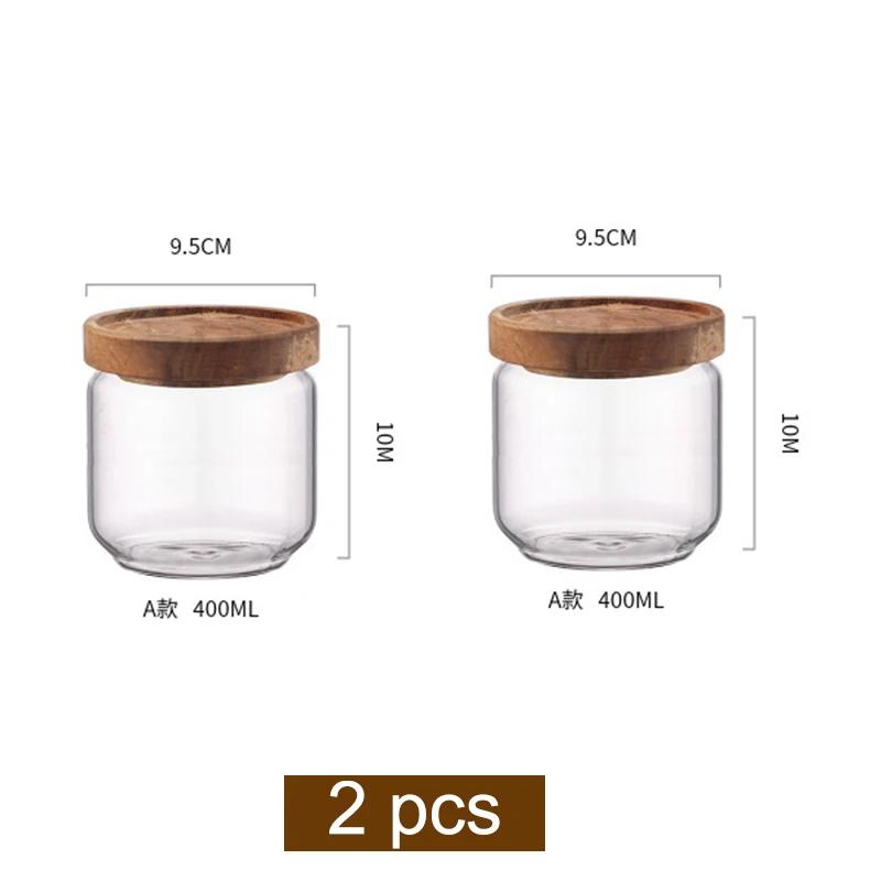 Wood Lid Glass Airtight Canister Kitchen Storage Bottles Jar Sealed Food Container Tea Coffee Beans Grains Candy Jars Containers