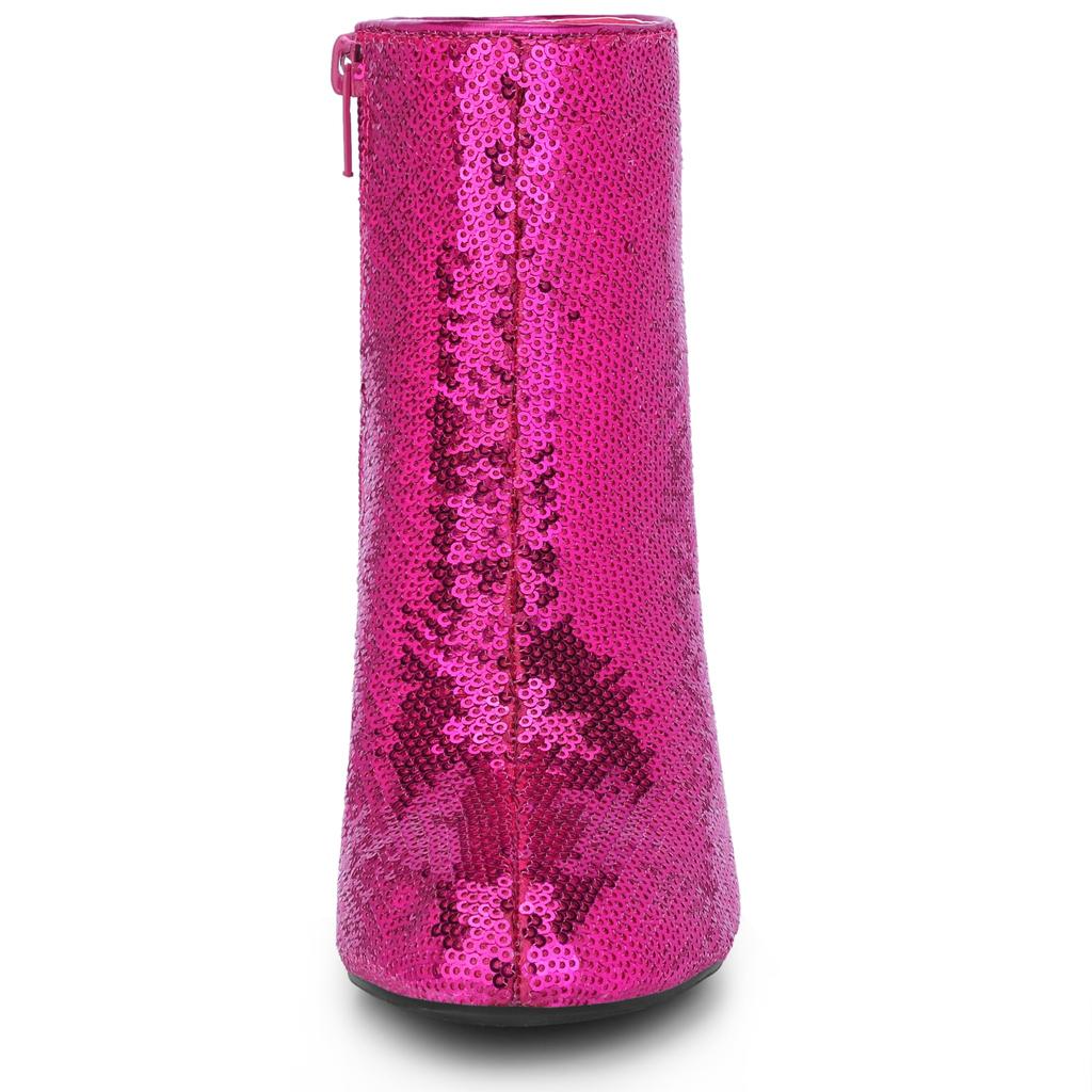 Allegra K Women's Round Toe Sequin Block Heel Ankle Boots, Hot Pink, Size 24.5cm