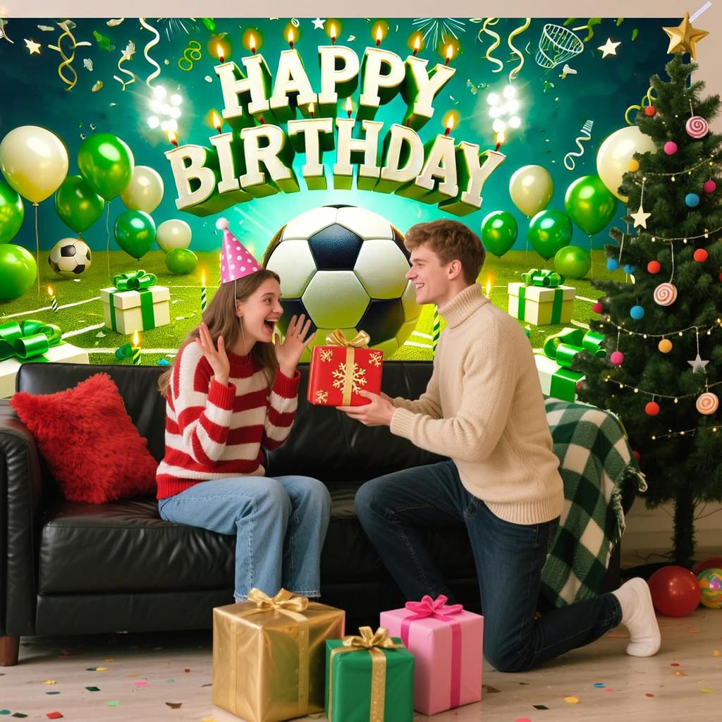 Nuxovilar Soccer Birthday Banner - Sports Theme Party Backdrop with Balls, 71x43 Inch Large Decor for Boys, Kids, Yard Sign, Reble Stadium Background