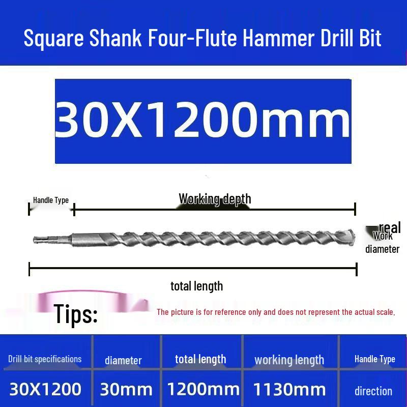 Extended Electric Hammer Drill Bit, Square & Round Shank, for Concrete Piercing - Available in 500mm to 2m Lengths