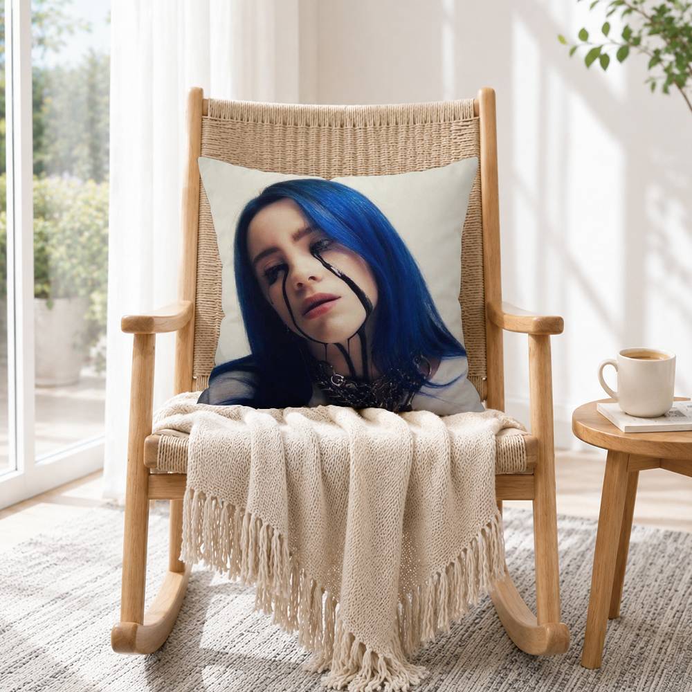 S-Singer B-Billie Eilish Pillow Case Square Double-Sided Sofa Cushion Cover Bedroom Bedside Pillow Gift