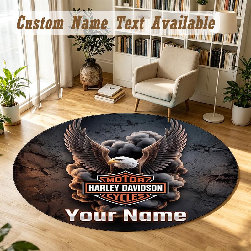 Round Rug Custom NameHarley-Davidson Pattern Non Slip Carpet Home Floor Decor