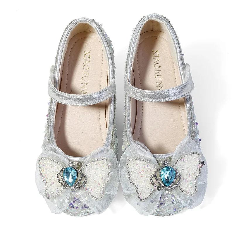 Girl Princess Shoes Elegant Luxury Rhinestone Crown Kids Leather Shoe Spring Autumn Fashion Children's Performance Single Shoes