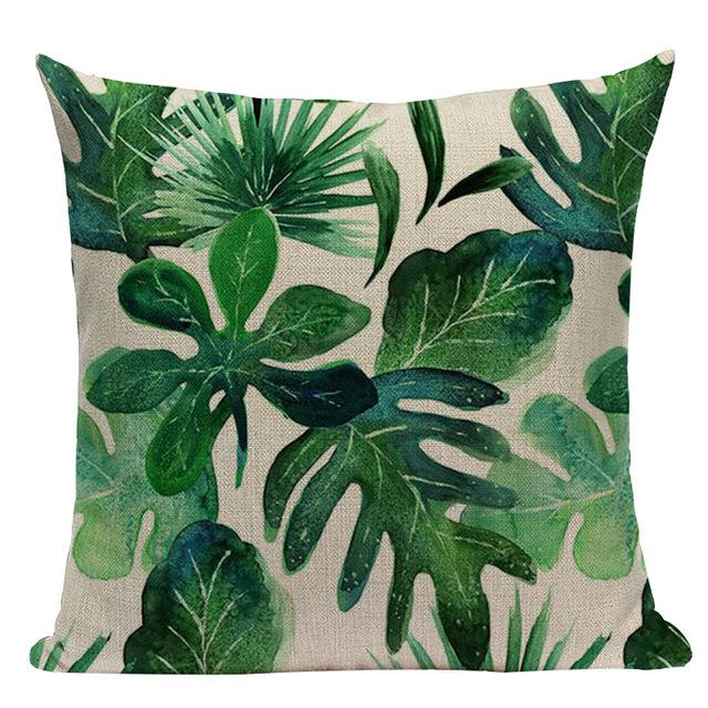 Tropical Plants Palm Tree Printed Decorative Throw Pillow Cushion Cover Case Green Leaf Leaves Cushion Case For Sofa Home
