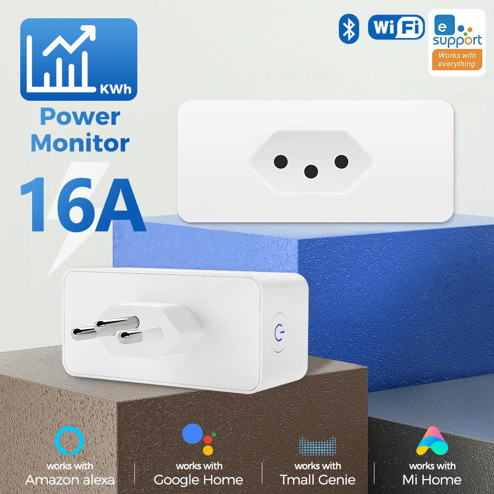 Ewelink Brazilia Monitor de putere 16a Adaptor de priză inteligentă Wifi Telecomandă fără fir Aplicație de sincronizare a temporizatorului de voce pentru Google Home Alexa