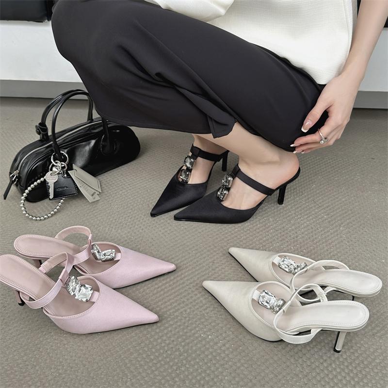 Fashion Eilyken 2025 Fashion CRYSTAL Pointed Toe Women Slippers Sexy Thin Heels Slide Mules Shoes Party Prom Zapatos De Mujer
