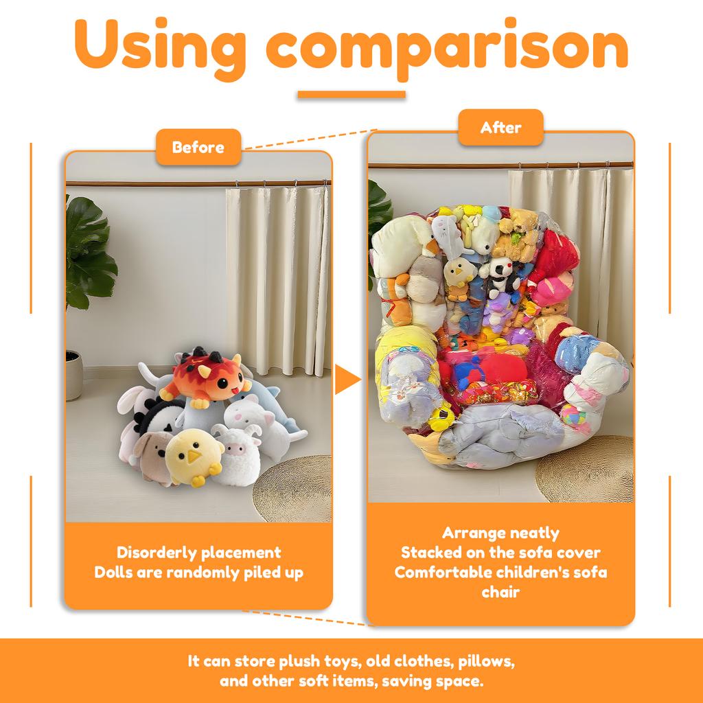 Clear Stuffed Animal Chair Cover PVC Waterproof Plush Toy Seat Cover with Zipper Large Capacity Clothes Doll Storage Organizer