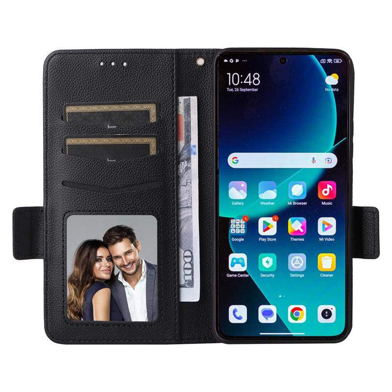 For 14T Pro Cover Litchi Wallet Side Buckle Splicing Flip Over Leather Case For 14T Pro Wrist Rope Phone Case