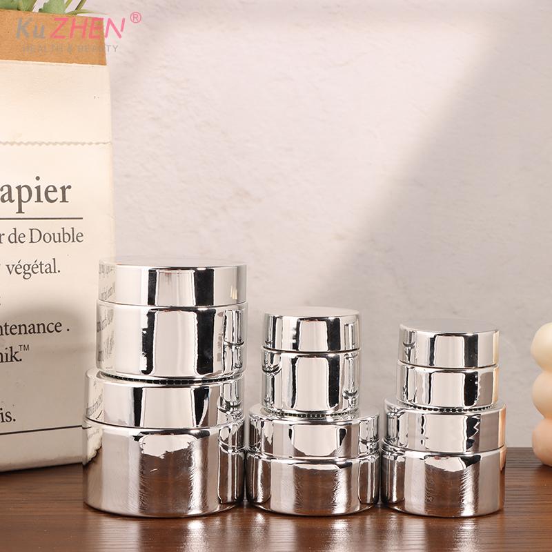 Glass Cosmetic Jar 5-50g Face Cream Glass Bottle Silver Cream Jar Cosmetic Container Empty Nail Glue Jar Travel Makeup Container