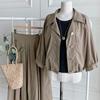 New Arrivals Open Run Women Semi Crop Loose Fit Shirring Bottom String Buttoned