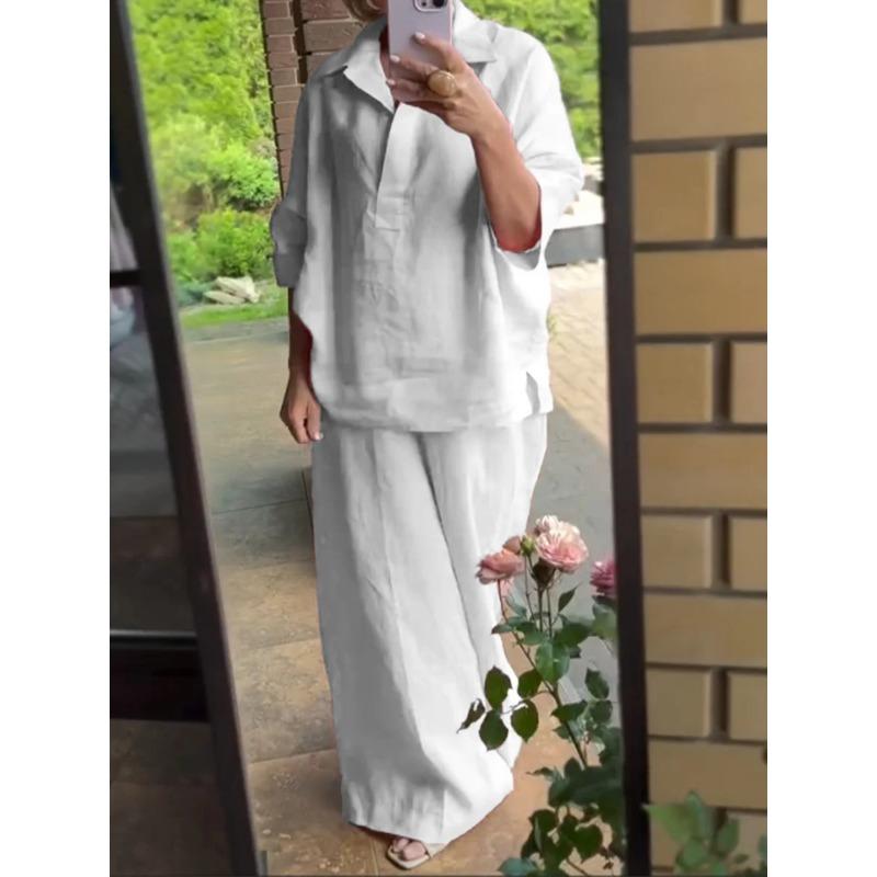 Autumn New Women's Two-piece Shirt Set Plus-size Shirt Set High-waisted Loose Trousers