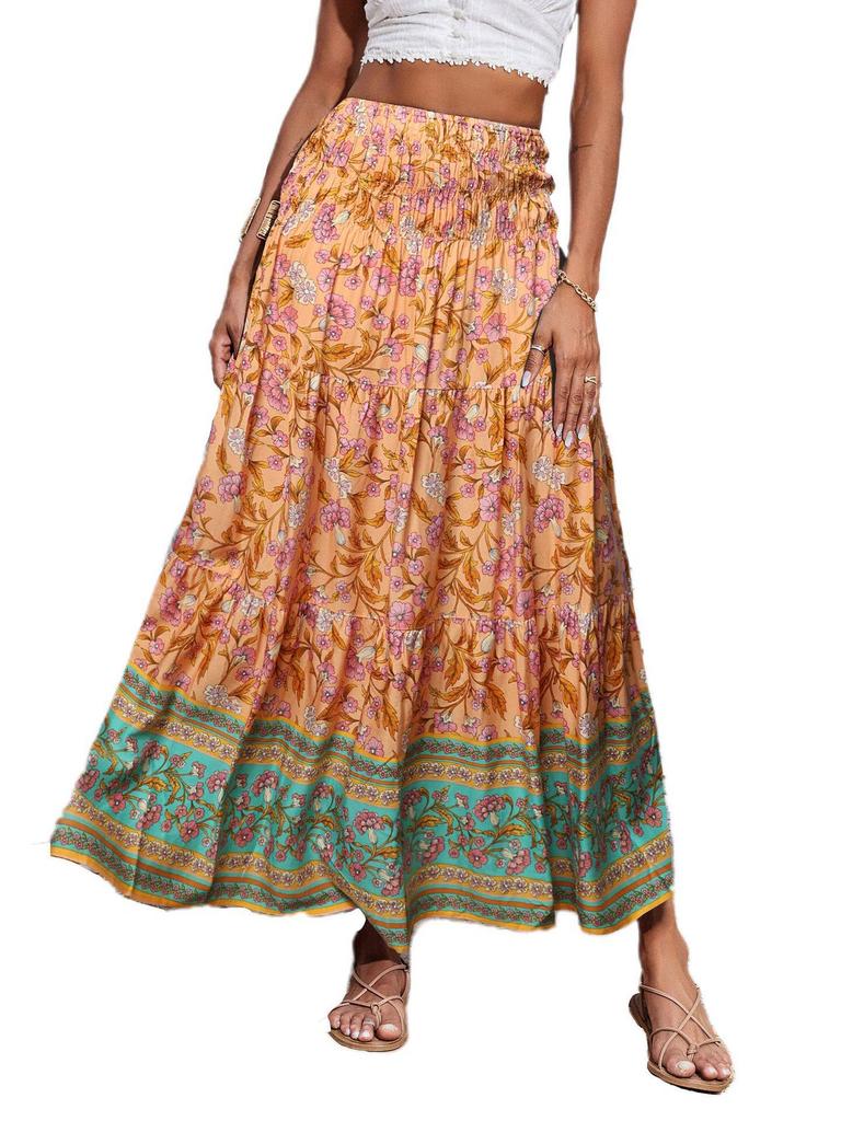 Bohemian High-Waisted Long Printed Skirt for Women - Casual Beachwear