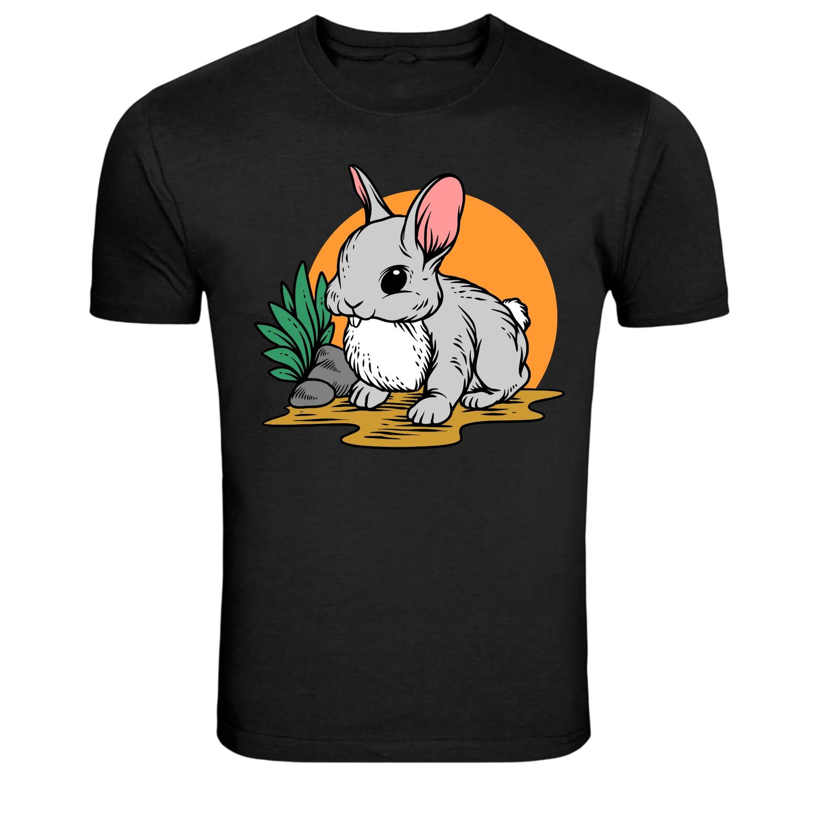 Cute Bunny Sunset Nature Cartoon Animal Graphic T-Shirt XXXXL