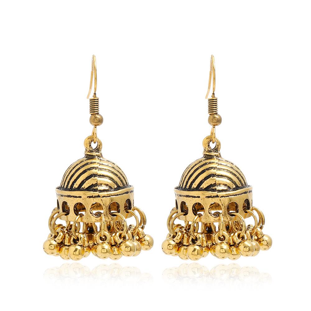 Bohemian Ethnic Carved Retro Pattern Creative Bell Earrings, Exaggerated Personality Ethnic Style Earrings