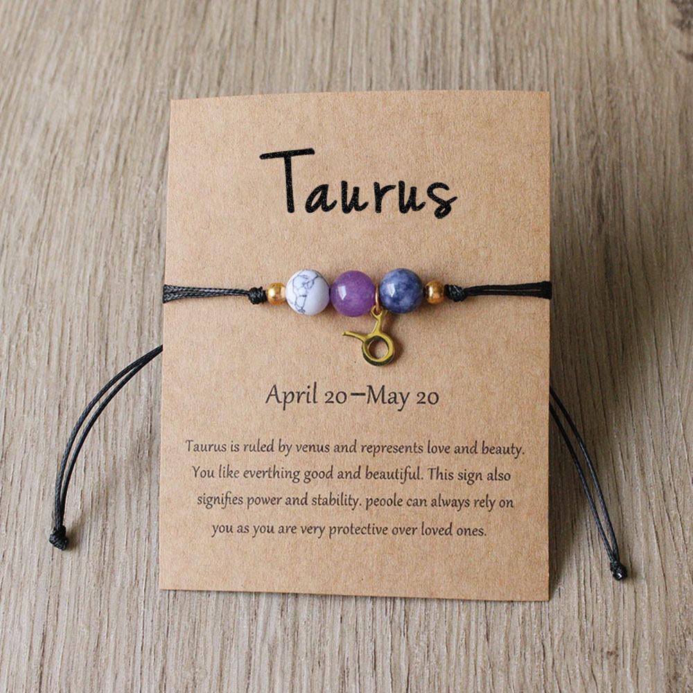 Bracelet Charms 12 Signes du Zodiaque en Pierre Naturelle pour Femmes Hommes Bracelet Tressé en Carton Lion Vierge Balance Cadeau Réglable