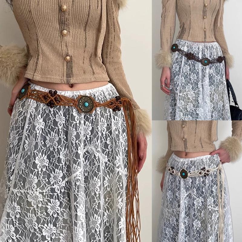 Woven Fringed Chain Belt for Women Adjust LaceUp WaistBand Fashion Rope Belt for Girl Bohemian Style Waist Decors